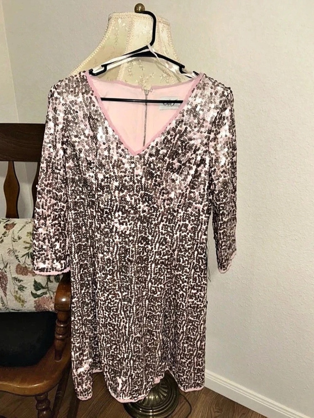 Eliza J Sequin Long Sleeve Sheath Dress Mini Dress Size 14